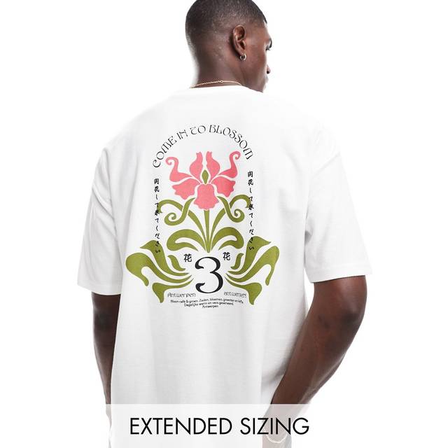 ASOS DESIGN – Vit, kraftig t-shirt i oversize med tryck baktill och 220gsm-Vit/a