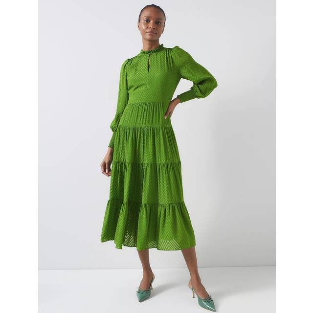 Lk Bennett Womens Gre-bright Green Flora Chevron-devor&#232; Silk-blend Midi Dress 10 - GRE-BRIGHT GREEN