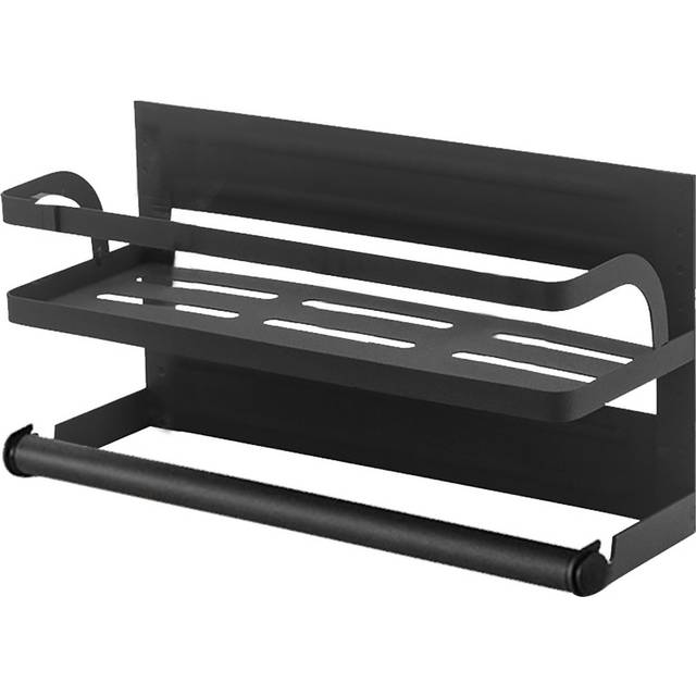 Magnetic Fridge Side Storage Hanging Shelf With Paper Towel Rolling Holder - Black