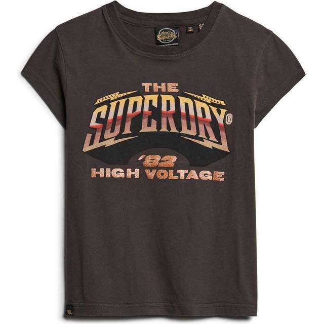 Superdry 70s Rock Band Cap Sleeve T-Shirt - Black, Black, Size 12, Women