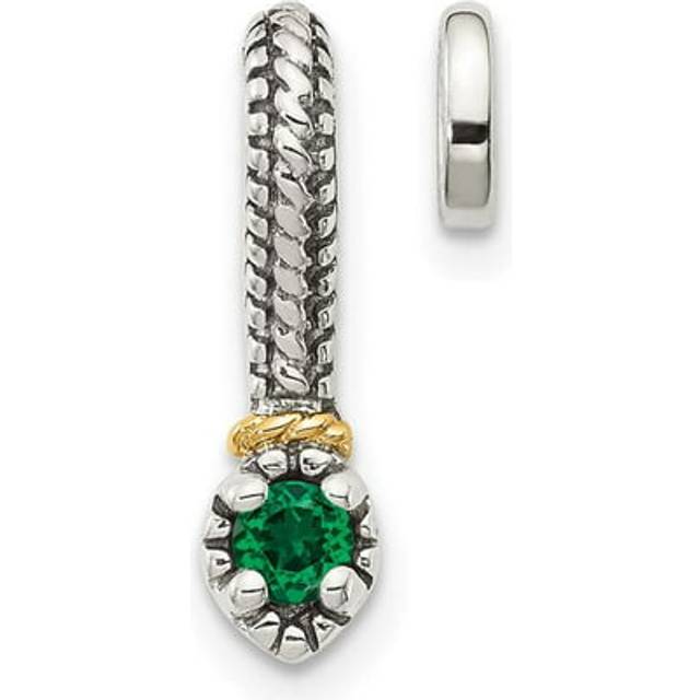 14K Sterling Silver Two-Tone with Polished Created Emerald Chain Slide Pendant