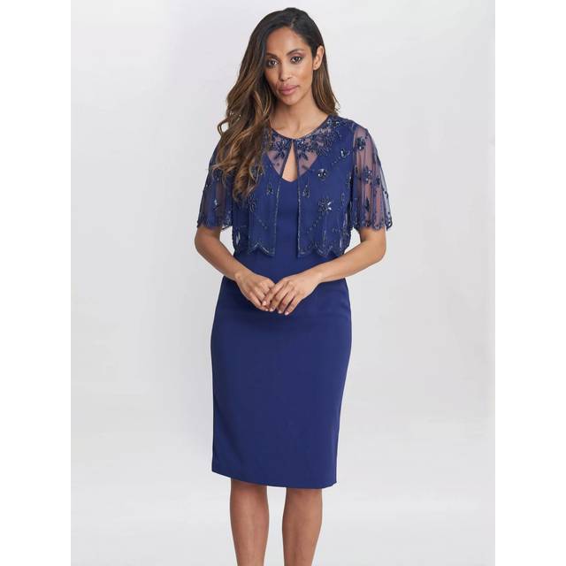 Gina Bacconi Theresa Beaded Dress & Jacket Set, Navy