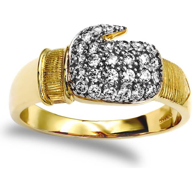 (T) Jewelco London Men's Solid 9ct Yellow Gold White Round Brilliant Cubic Zirconia Pave Boxing Glove Novelty Ring