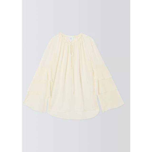 John Lewis Ruffle Sleeve Tie Neck Blouse, Ecru