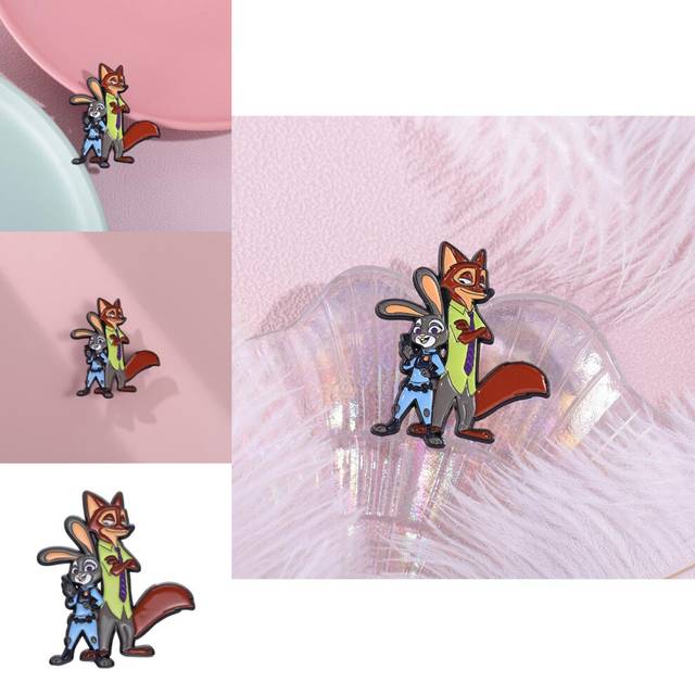 Whimsical Rabbit Sheriff And Fox Brooch Stylish Cartoon Pin Creative Animal Jewelry For All
