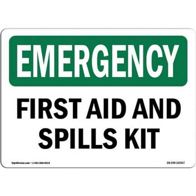 SignMission OS-EM-D-57-L-10367 OSHA Emergency Sign - First Aid & Spills Kit