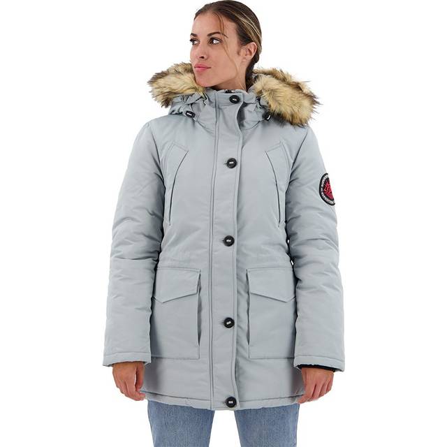 Superdry Damen Hellblau Everest Parka mit Kunstfellkapuze, Größe: 34