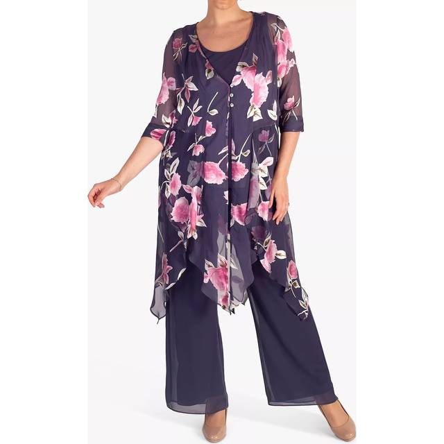 chesca Rose Print Pixie Hem Longline Coat, Violetta