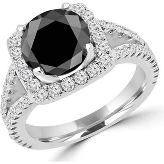 Majesty Diamonds MD160325-8 4.75 CTW Round Cut Black & White Diamond Halo Engagement Ring in 14K White Gold, Size 8