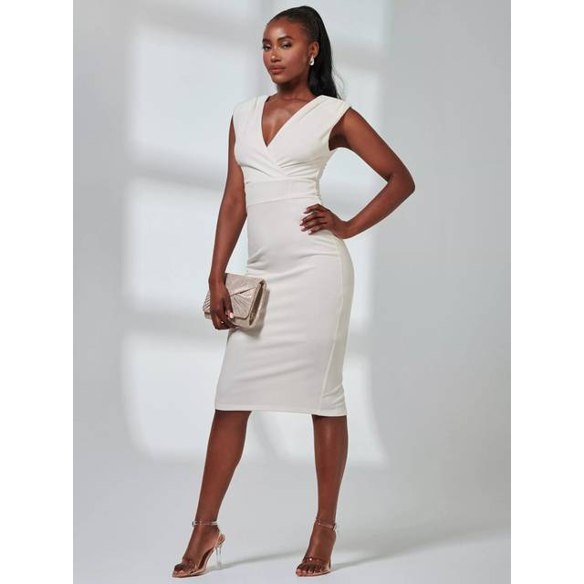 Yiskah Wrap Bodice Pencil Dress - Ivory - 16