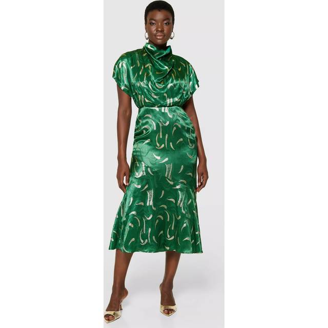 Closet London Cowl Neck A-Line Satin Midi Dress, Green