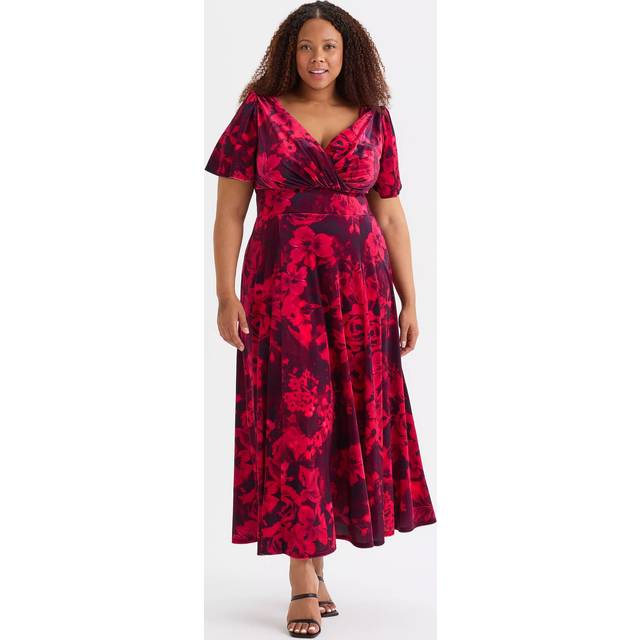 Scarlett & Jo Scarlett & Jo Wine Isabelle Velvet Angel Sleeve Maxi Dress