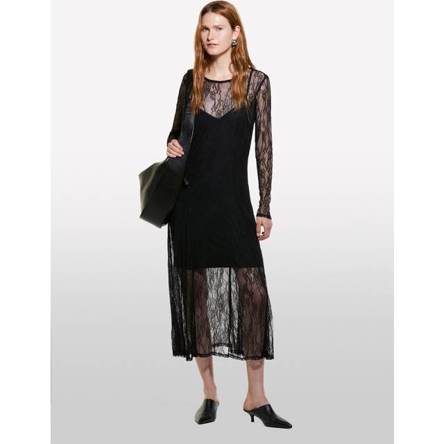 SISLEY Lace Slip Midi Dress, Black