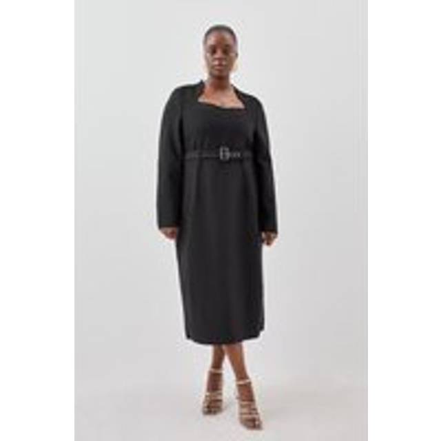 Plus Size Bandage Figure Form Knit Belted Midi Dress - Black