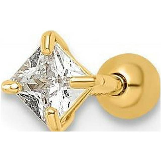 14K 18 Gauge Square CZ Labret Stud