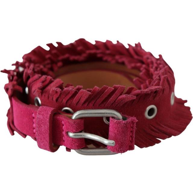 Ermanno Scervino Maroon Leather Fringes Silver Buckle Waist Belt - 95 cm / 38 Inches - Marrone