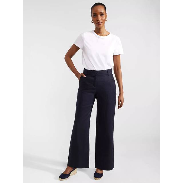 Hobbs Petite Lynn Tailored Linen Wide Leg Trousers, Navy