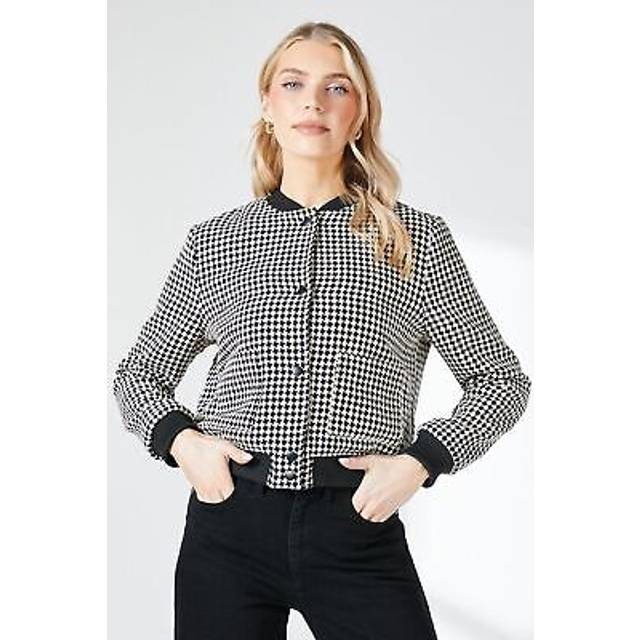Principles Womens Houndstooth Button Through Bomber - Monochrome Multi - Size 14 UK
