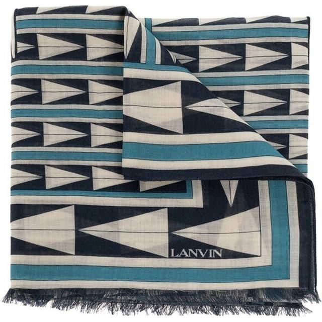 Blue Geometrical Pattern Wool Scarf