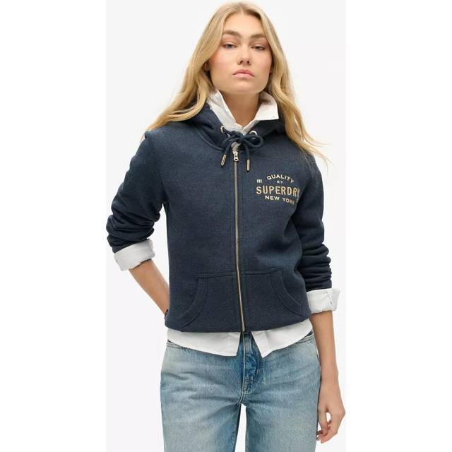 Superdry Luxe Metallic Logo Full Zip Sweatshirt Blue XS Women