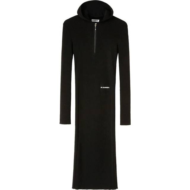 Jil Sander, Knitted Dresses, female, Black, XS, Ribbed-Knit Hooded Midi Dress