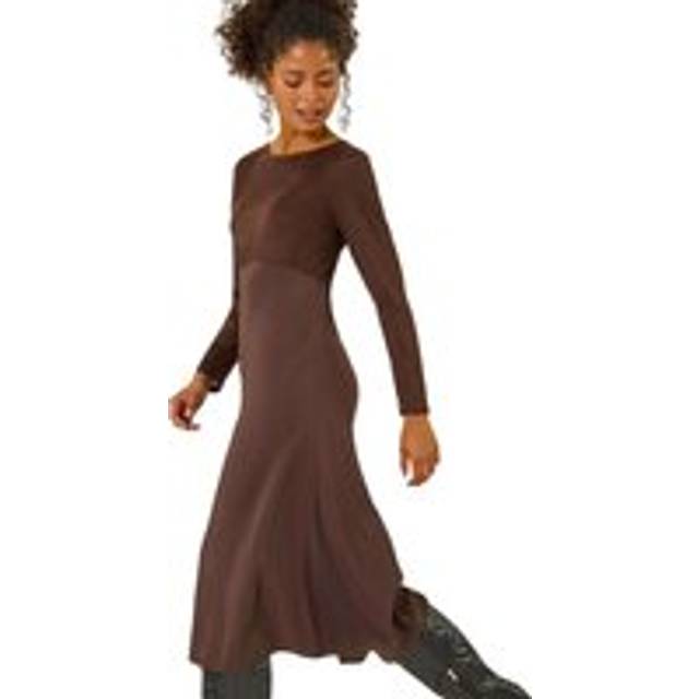 Satin Stretch Midi Dress - Chocolate - 10