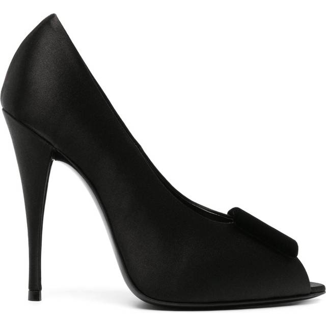 Saint Laurent - 115mm peep-toe satin pumps - women - Viscose/Viscose/Calf Leather/Calf Leather/Calf Leather - 37 - Black