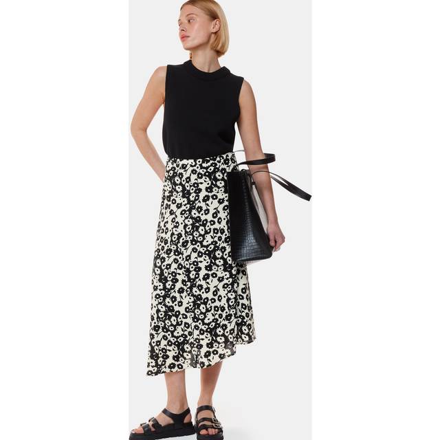 Whistles Riley Floral Print Midi Skirt, Black/White