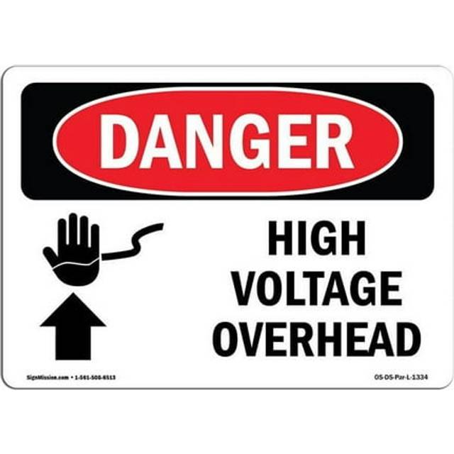 SignMission OS-DS-A-1218-L-1334 12 x 18 in. OSHA Danger Sign - High Voltage Overhead