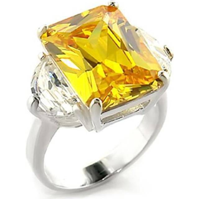 Alamode LOAS828-9 Women High-Polished 925 Sterling Silver Ring with AAA Grade CZ in Citrine - Size 9