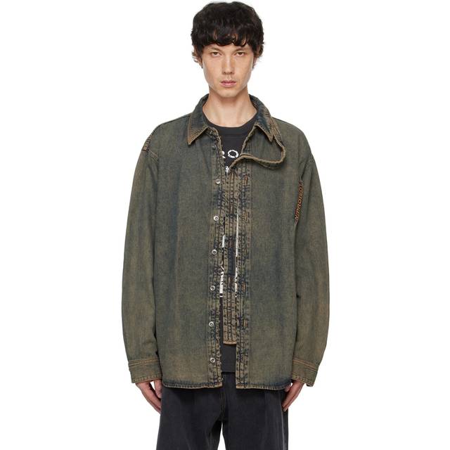 Y/Project Gray Hook & Eye Long Sleeve Denim Shirt - DUSTY BEIGE - XXS