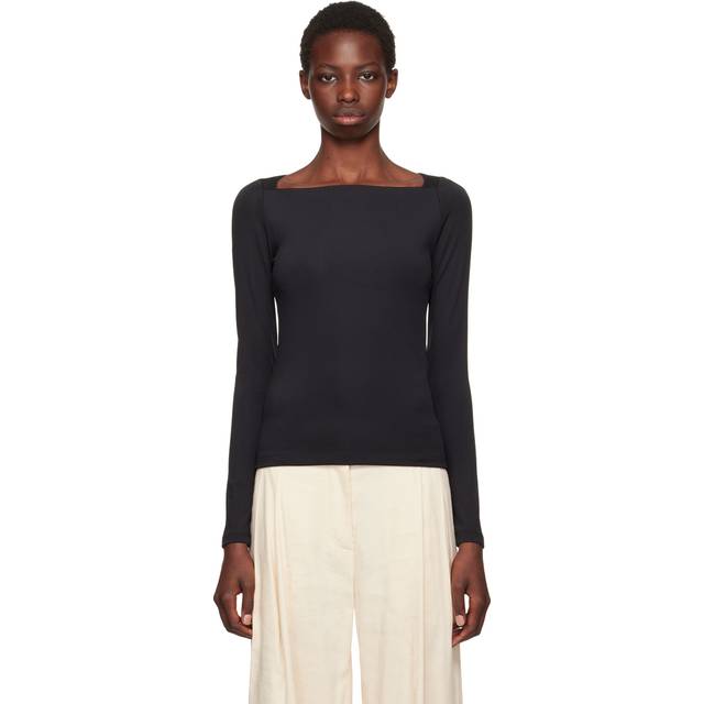 REMAIN Birger Christensen Black Square Neck Long Sleeve T-Shirt - 100 Black - FR 40