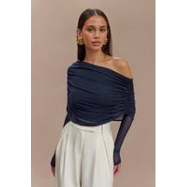 Everly Sheer Mesh Off Shoulder Top - Dark Navy I MESHKI I Size 3XL