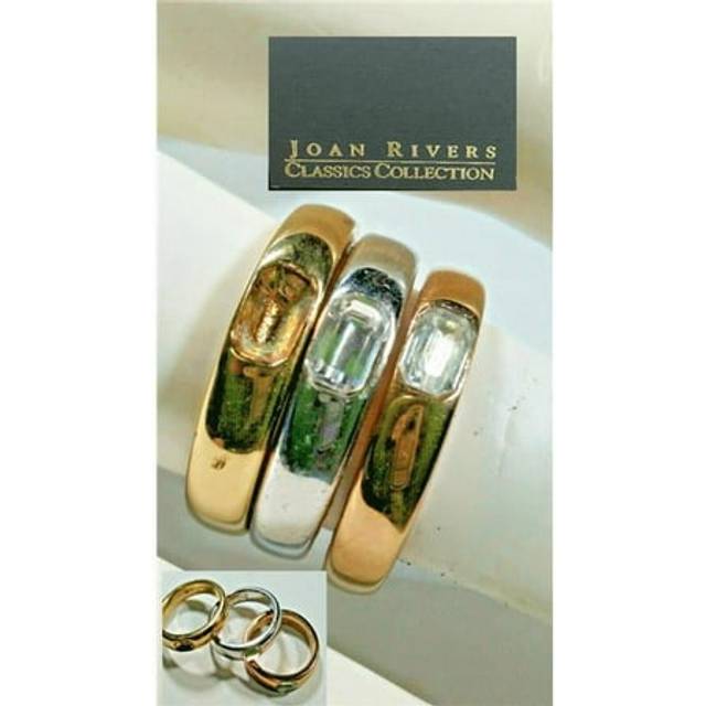 Designer Jewelry JRRINGTRIO Joan Rivers 3 Band Ring Stackable Rose Yellow Silver Boxed Crystal NWT, Gold
