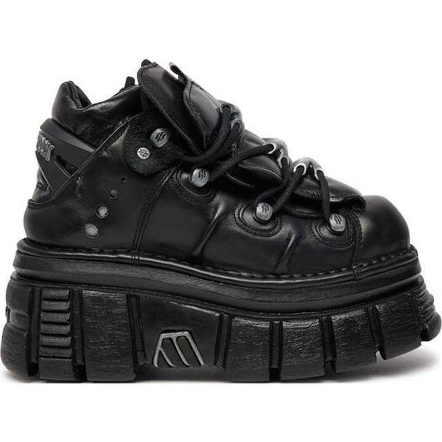 (45) NEW ROCK 106-S29 Metallic Black Leathr Biker Boots