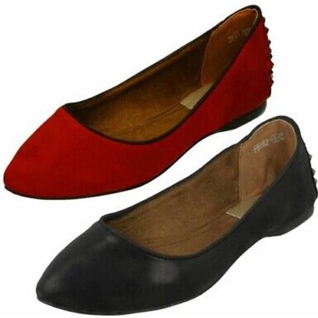 (UK 5, Black) Ladies Spot On Flat Pointed Ballerina Shoes