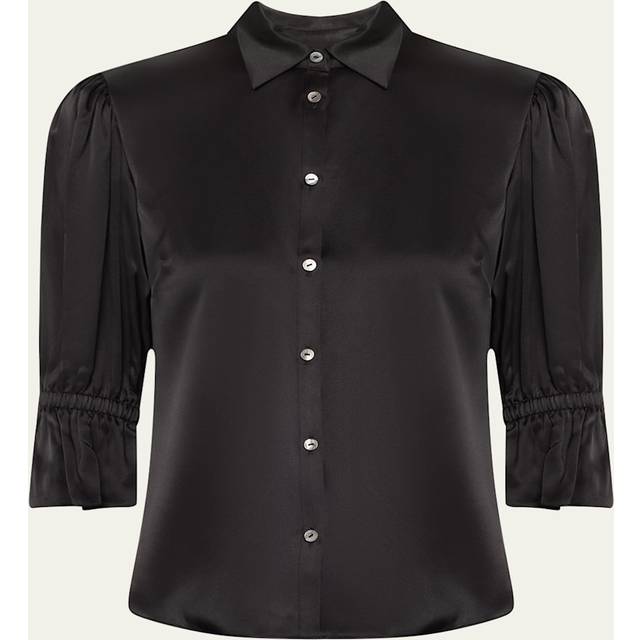 Fiona Silk Satin Short-Sleeve Top - BLACK - X-Large