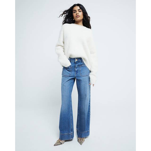 River Island Womens Petite Blue High Waisted Pocket Wide Leg Jean - 10XS