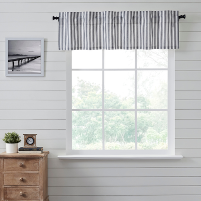 VHC Brands  Sawyer Mill Ticking Stripe Valance  Black  16x60