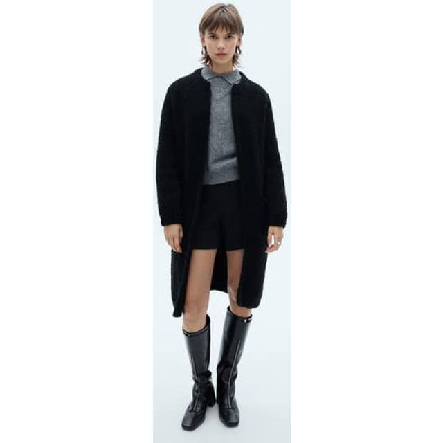 Mango Marian Textured Coat, Black