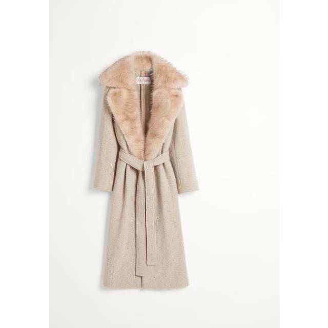 Valentino Coat In Textured Wool Woman LIGHT CAMEL/LATTE 42