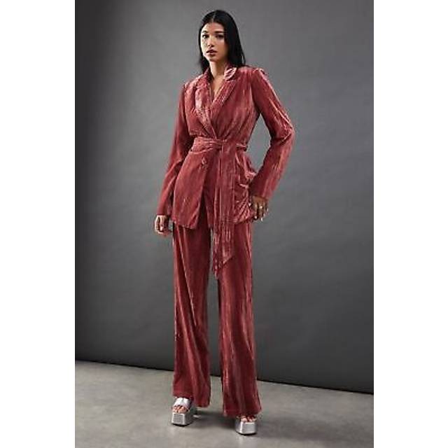 Warehouse Womens Crushed Velvet High Waisted Tailored Trouser - Rose - Size 6 UK