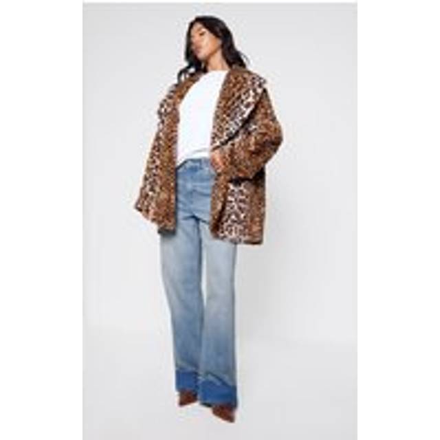Brown Leopard Faux Fur Midi Coat, Brown - 6