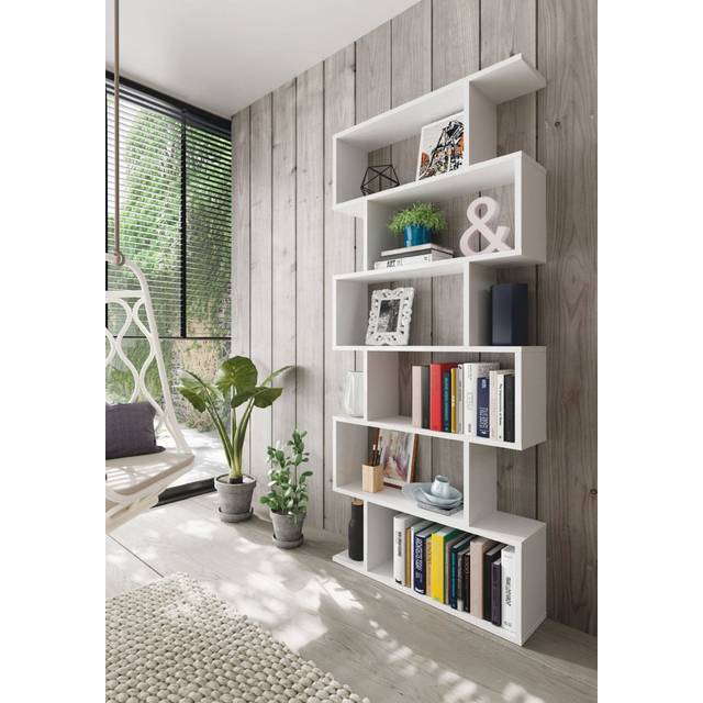 Brackely White Gloss Tall Bookcase – 6-tier Shelving Storage Unit For Modern Living Rooms And Offices