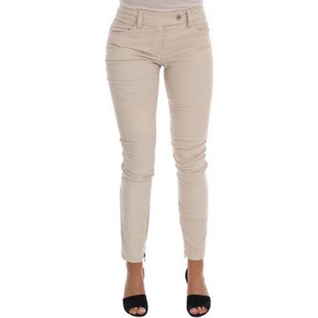 Womens Corduroy trousers Zip Fly Biker Style Wo - Beige - 14
