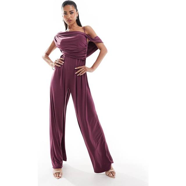 ASOS DESIGN – Lila jumpsuit med vida ben och sänkt axelsöm-Brun