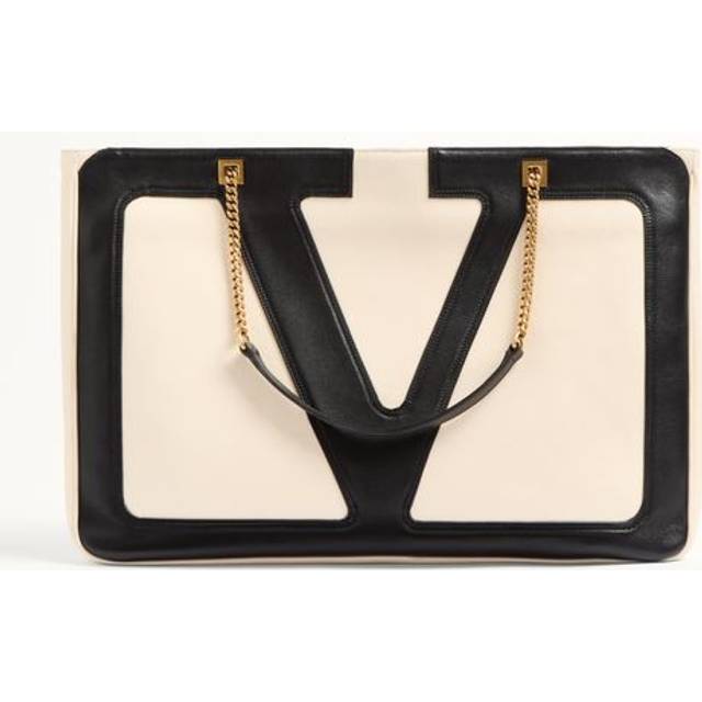 Valentino Garavani Off-White & Black Viva Superstar Nappa Leather Tote - R4V BUTTER - UNI