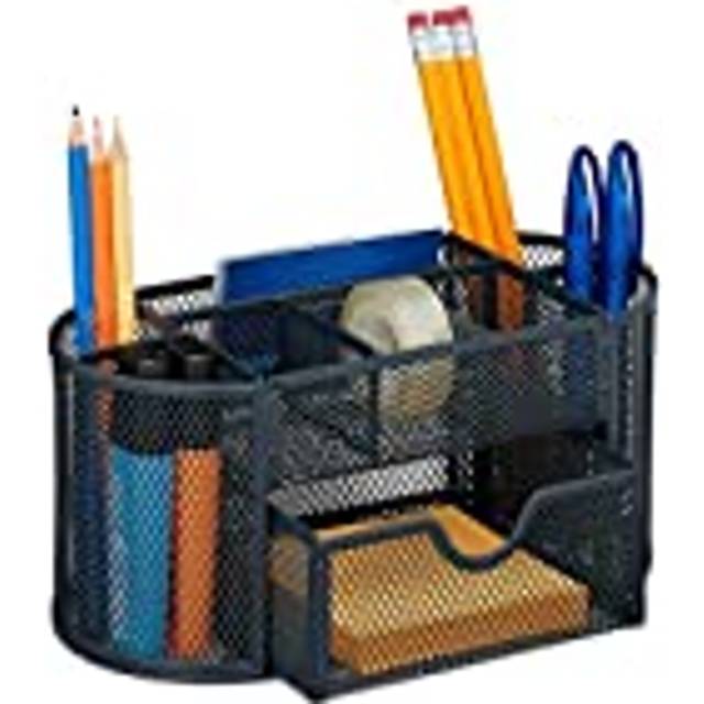 Relaxdays Desk Organiser, Modern Look, Metal Mesh, Total Dimensions: H x W x D approx. 10.5 x 22 x 11 cm, Grey