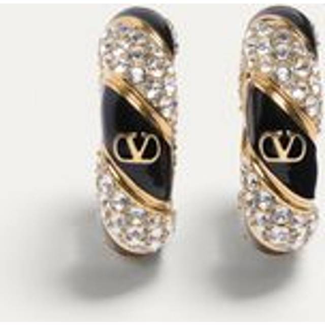 Valentino Garavani GARAVANI PAS PLUS EARRINGS IN METAL, ENAMEL, PEARL AND SWAROVSKI® CRYSTALS Man GOLD/BLACK/CRYSTAL UNI