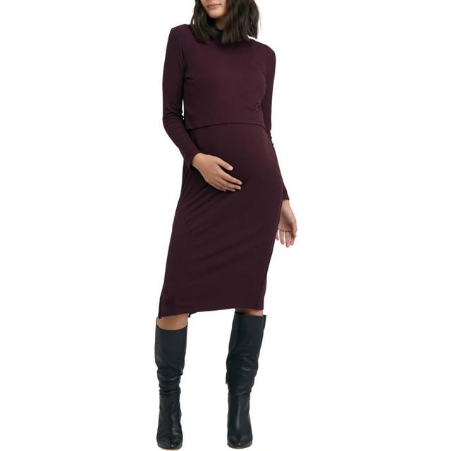 Ripe Ruby Rib Maternity & Nursing Dress, Maroon